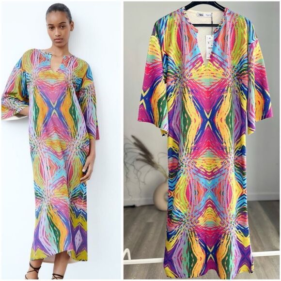 NWT ZARA OPEN KNIT JACQUARD TUNIC MULTICOLORED - Picture 1 of 5